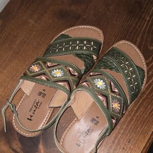 Hush Puppies Floral Embroidered Green Sandals